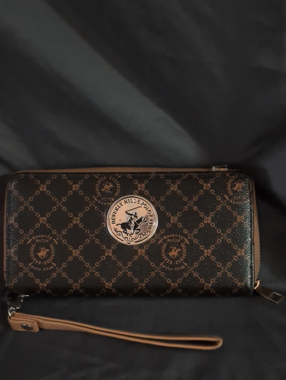 Beverly Hills Polo Club Black & Brown Logo Zip Wrist Wallet